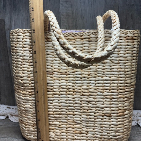 Xhilaration Corn Husk Lavender Lined Tote Bag Light  Purple Yellow Flowers - Picture 6 of 16